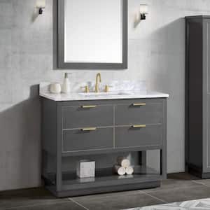 Allie 43 in. W x 22 in. D Bath Vanity in Gray with Gold Trim with Marble Vanity Top in Carrara White with Basin
