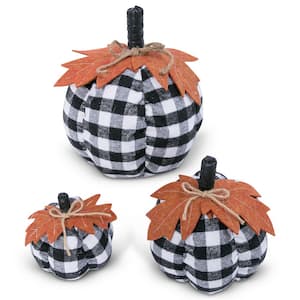 Assorted Sized 10 in. H Black and White Plaid Pumpkins Harvest Decor (Set of 3)