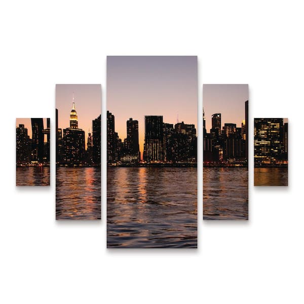 Trademark Fine Art Robert Michaud Nyc Dusk 1 5-Piece Panel Set Unframed Photography Wall Art 34 in. H x 44 in. W