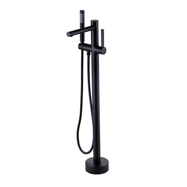 2-Handle Claw Foot Tub Faucet with Hand Shower in Matte Black