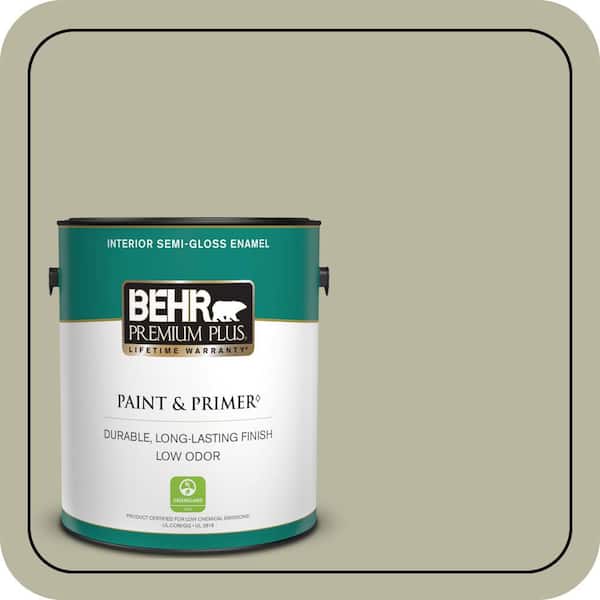 BEHR PREMIUM PLUS 1 gal. #QE-34 Court Green Semi-Gloss Enamel Low Odor Interior Paint & Primer