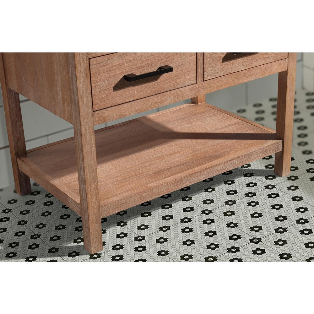 Weathered Brown 36" Solid Wood Farmhouse Vanity with Quartz Top