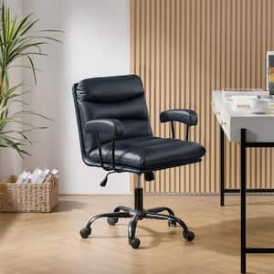 Augustus Modern Faux Leather Ergonomic Swivel Office Chair in Navy with Height Adjustment