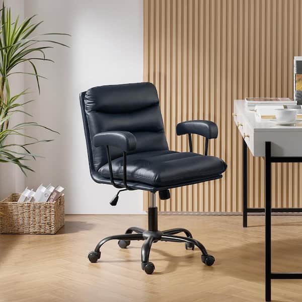 JAYDEN CREATION Augustus Modern Faux Leather Ergonomic Swivel Office Chair in Navy with Height Adjustment
