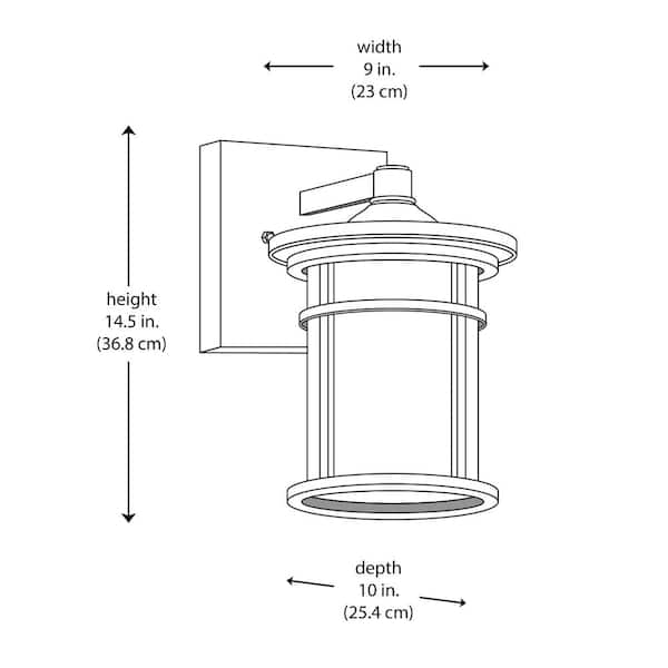 Avalon 14.5 in. 1-Light Black Outdoor Wall Light Fixture with Clear Crackled Glass