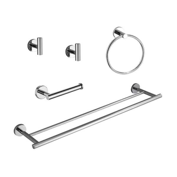 Zeus & Ruta 5-Piece Bath Hardware Set with Towel Bar/Rack in Chrome