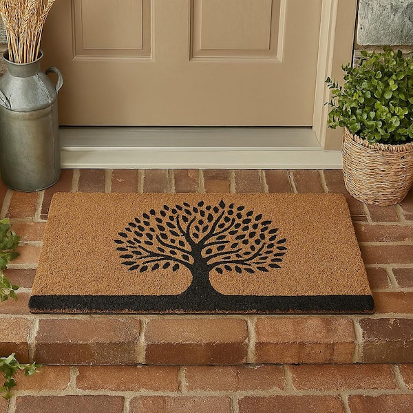 Tree of Life 18 in. x 30 in. Coir Indoor/Outdoor Door Mat Natural/Black