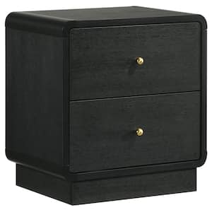 Cavelle Black 2-Drawer Recessed Base Nightstand Bedside Table