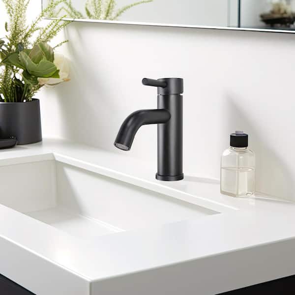 Single Handle Lavatory Faucet, 4 in. Centerset, Lever Style Handle,Ceramic Disc Control,Matching Push Pop-Up Matte Black