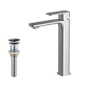 Venda Single Handle Single Hole Vessel Bathroom Faucet with Matching Pop-up Drain in Stainless Steel