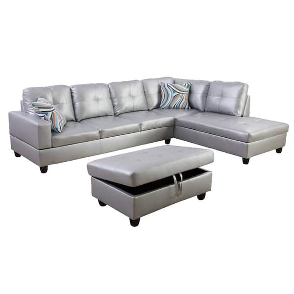 Star Home Living Silver Right Facing Faux Leather Sectional Sofa Set