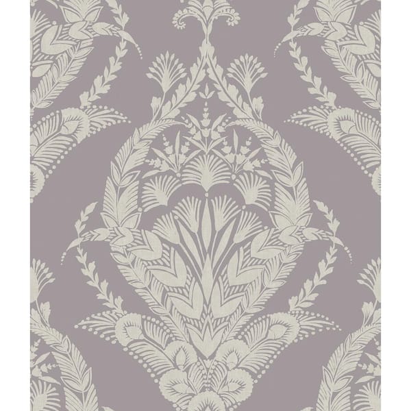 A-Street Prints Arlie Purple Lavender Botanical Damask Matte Non Woven Wallpaper Roll