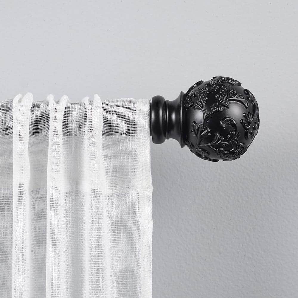 Matte Black Adjustable Iron Curtain Rod with Floral Finials