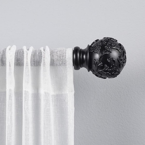 Vine 66 in. - 120 in. Adjustable 1 in. Single Curtain Rod Kit in Matte Black with Finial