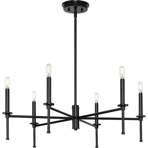 Progress Lighting Elara 30 in. 6-Light Matte Black Dining Room New Traditional Chandelier Light for Dining Room