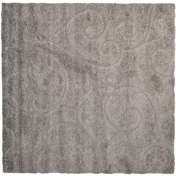 SAFAVIEH Florida Shag Gray 4 ft. x 4 ft. Square Floral Area Rug