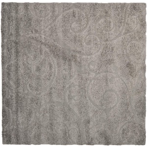 Florida Shag Gray 5 ft. x 5 ft. Square Floral Area Rug