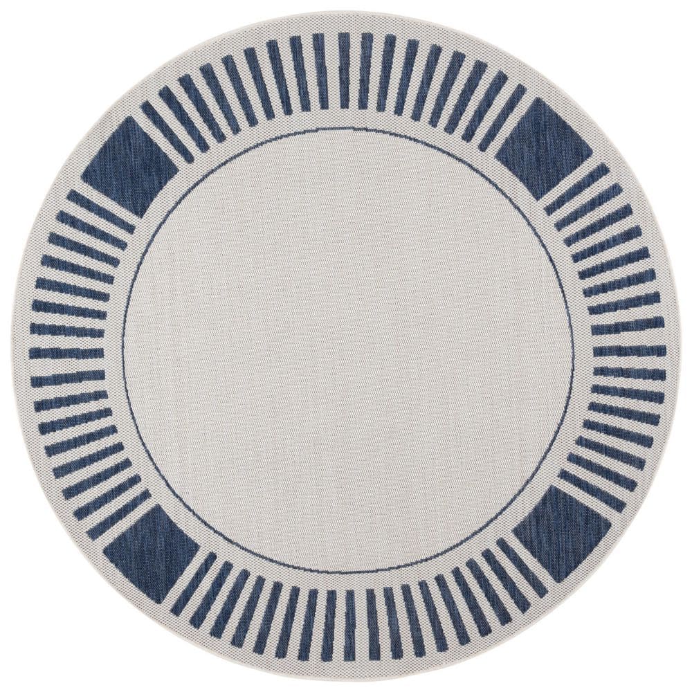 Beach House Ivory/Navy 7 ft. x 7 ft. Striped Border Indoor/Outdoor Round Area Rug price history on PriceWatchPro