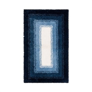 27 in. x 45 in. Twilight Blue Ombre Border Polyester Machine Washable Bath Mat