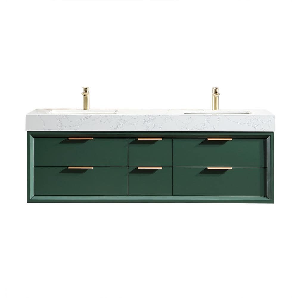 60 in. W x 21 in. D x 21 in. H Single Sink Bath Vanity in Green with White 