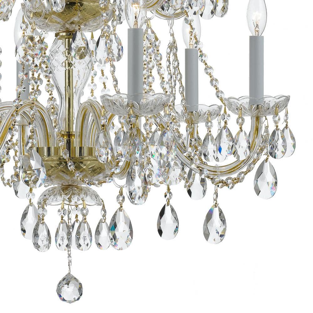 Polished Brass and Crystal 12-Light Candle Chandelier