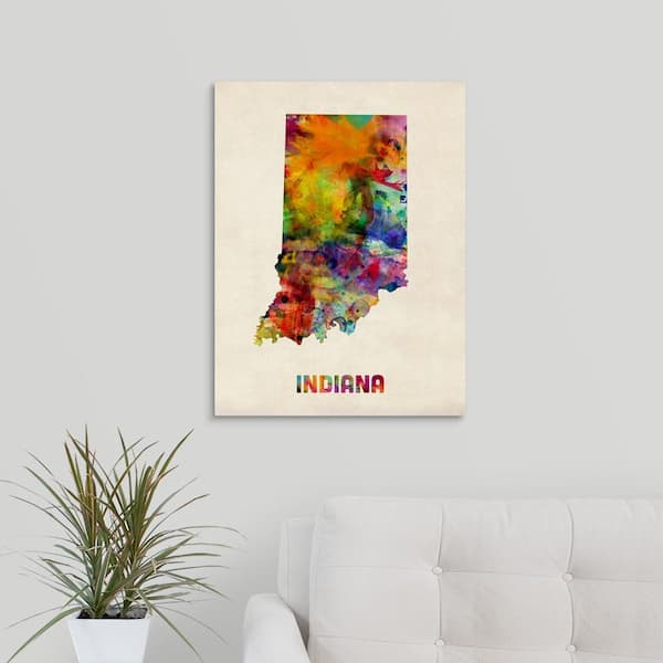 GreatBigCanvas Indiana Watercolor Map by Mich 24-in H x 18-in W Abstract Print on Canvas | 2245170-24-18X24