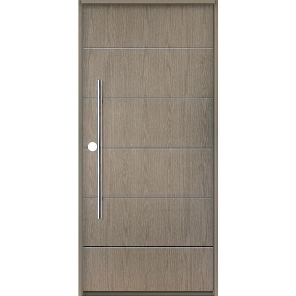 TETON Modern Faux Pivot 36 in. x 80 in. Right-Hand/Inswing Solid Panel Oiled Leather Stain Fiberglass Prehung Front Door