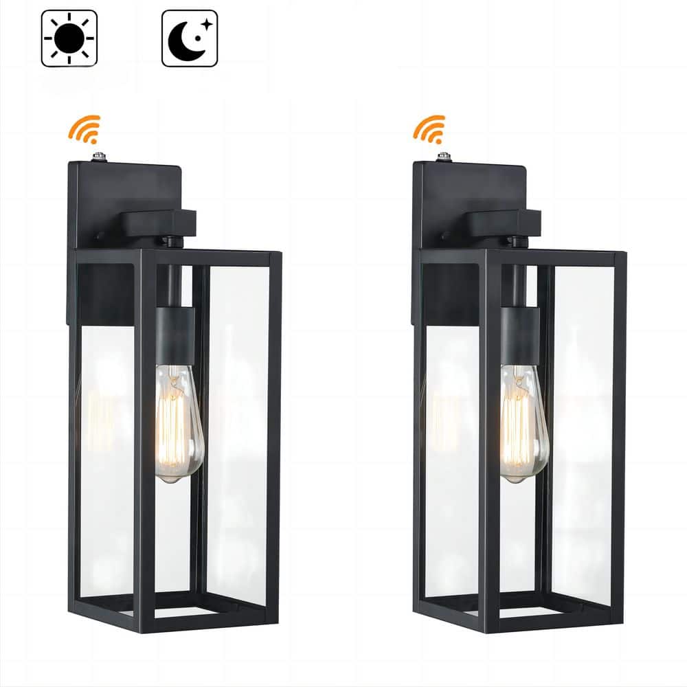 Martin 17.5 in. 1-Light Matte Black Hardwired Outdoor Wall Lantern Sconce with Dusk to Dawn (2-Pack) price history on PriceWatchPro
