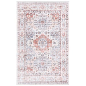 Arizona Rust/Light Blue 6 ft. x 9 ft. Distressed Border Ornate Machine Washable Area Rug