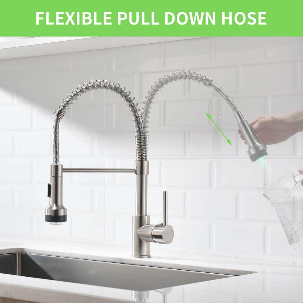 Brushed Nickel Pull-Down Kitchen Faucet with LED Light