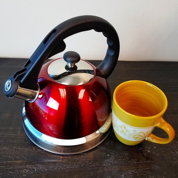 Red Stainless Steel 2-Liter Tea Kettle