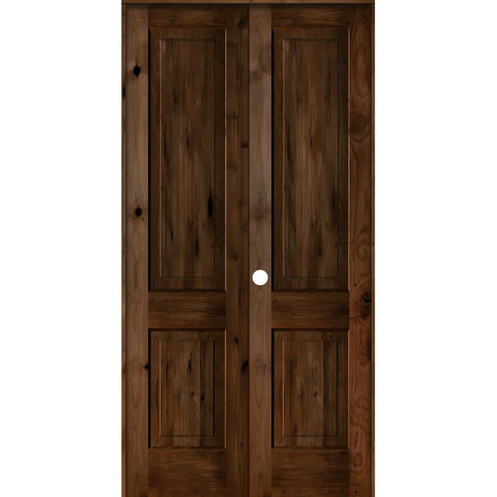 48 in. x 96 in. Rustic Knotty Alder 2-Panel Square Top Right-Handed Provincial Stain Wood Prehung Interior Double Door price history on PriceWatchPro