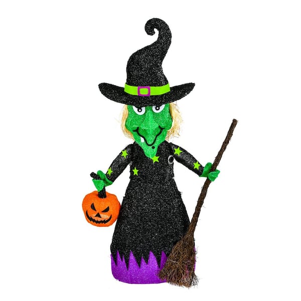 National Tree Company Pre-Lit Halloween Green Witch with Broom ...