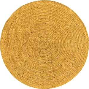 Braided Jute Dhaka Yellow 3 ft. 3 in. x 3 ft. 3 in. Area Rug