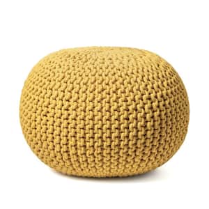 Ling Knit Filled Ottoman Ming Yellow Round Pouf