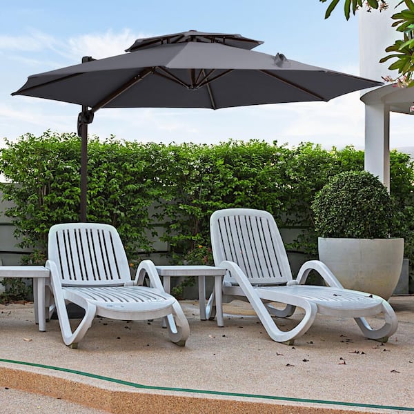 JEAREY 11 ft. Round Cantilever Tilt Patio Umbrella With Crank in Gray