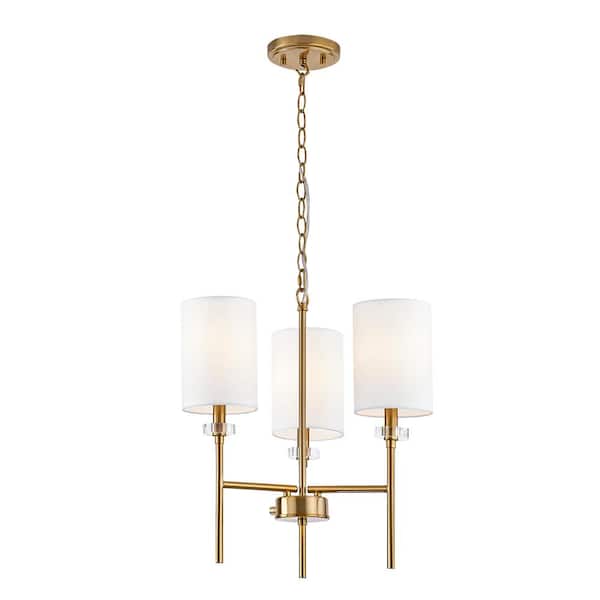 Home Decorators Collection Dawson Three Lights Chandelier Modern Aged Brass Finish with White Fabric Shades