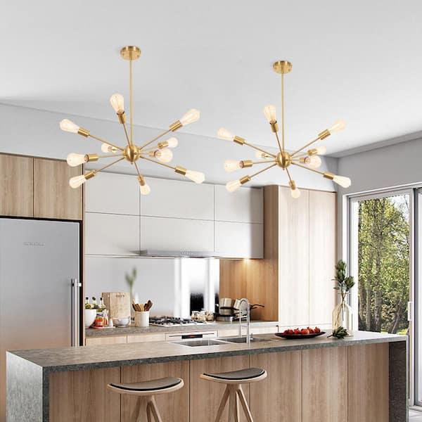 ZJVAIVE 10-Light Dimmable Gold Modern Sputnik Chandelier for
