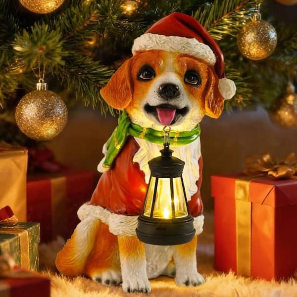 6 in. x 9 in. Multi-Colored Resin Dog Garden Statue with Solar
