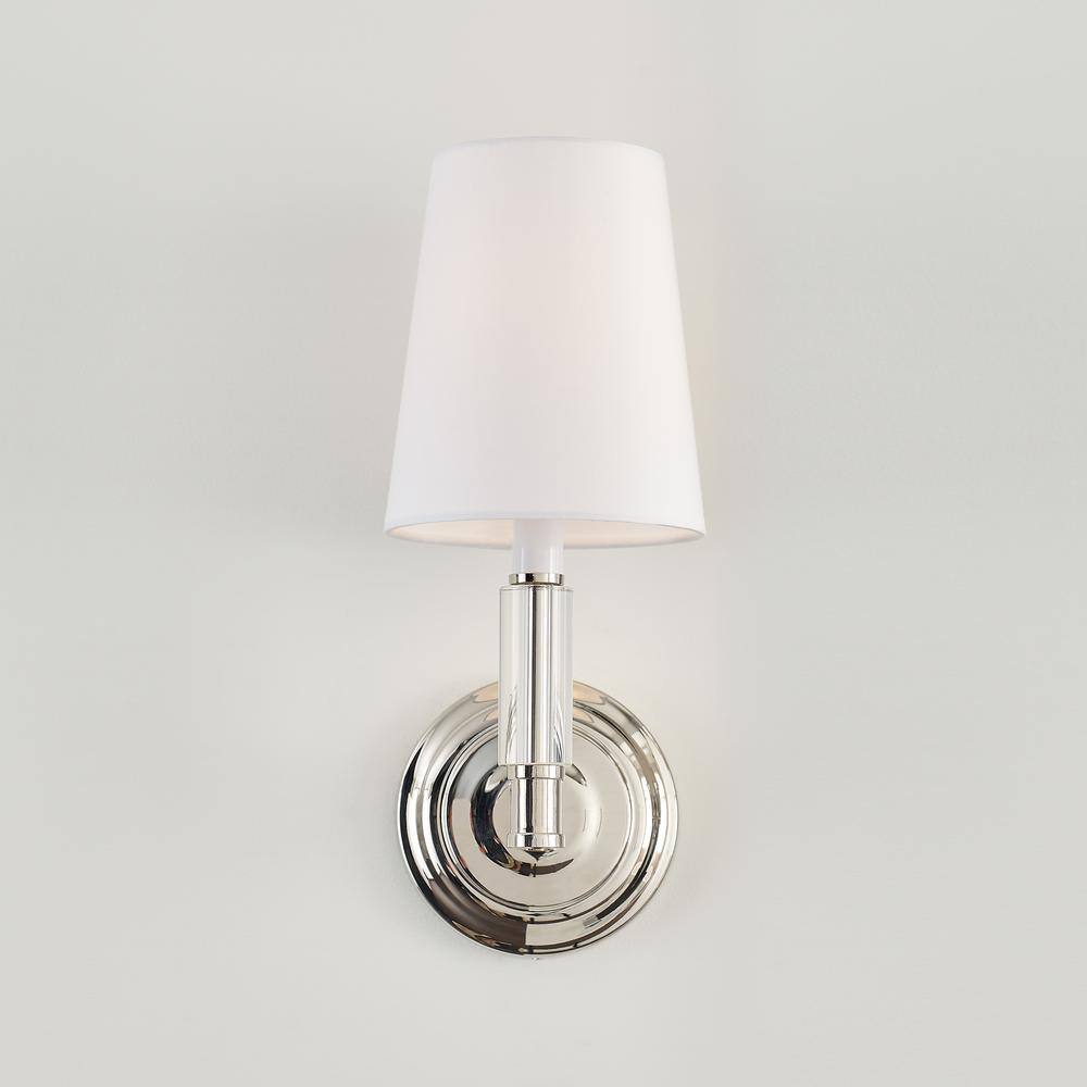Polished Nickel Round White Fabric Shade Wall Sconce