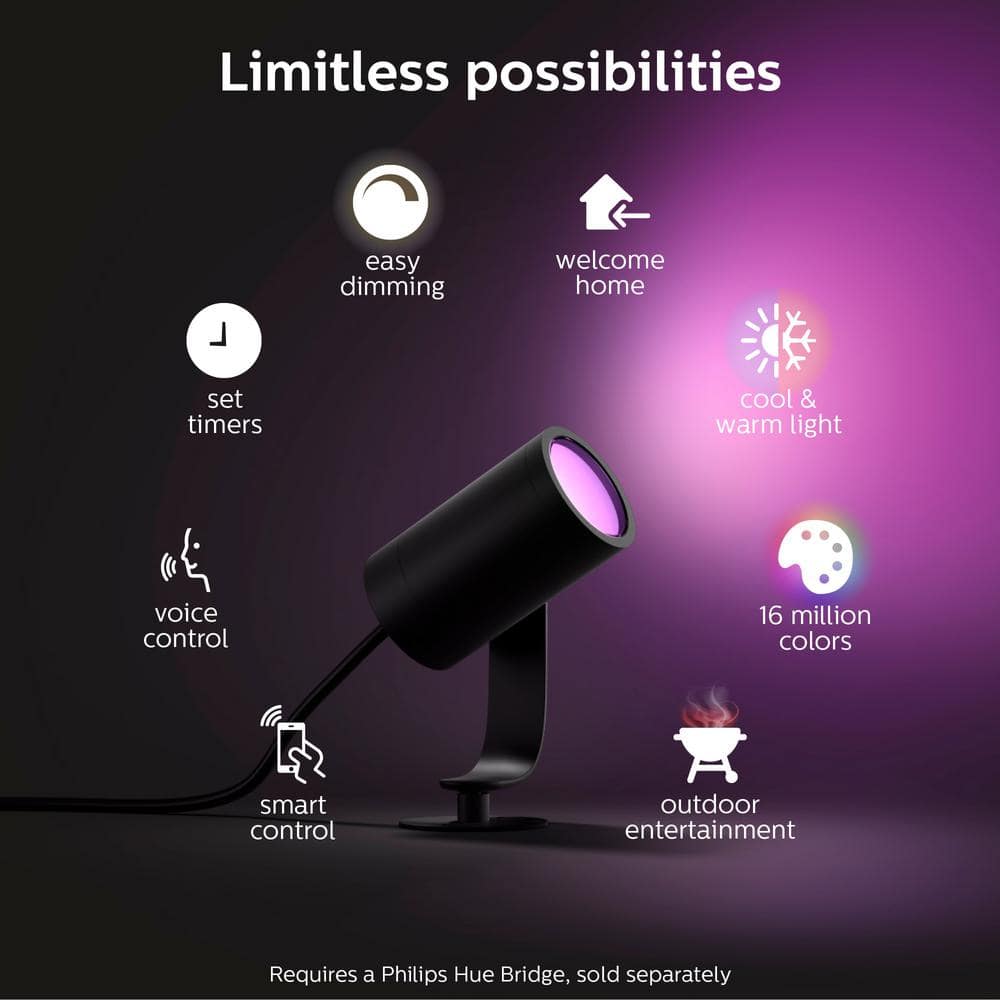 Philips Hue Black Matte Chrome Outdoor LED Smart Spot Light