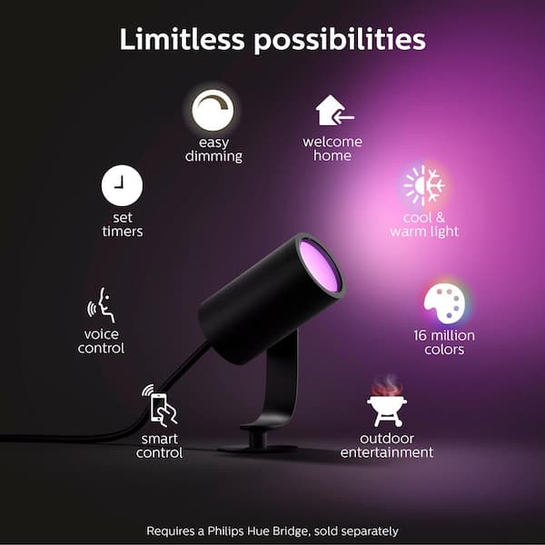Philips Hue Lily 640 Lumens Outdoor Black Spotlight Smart