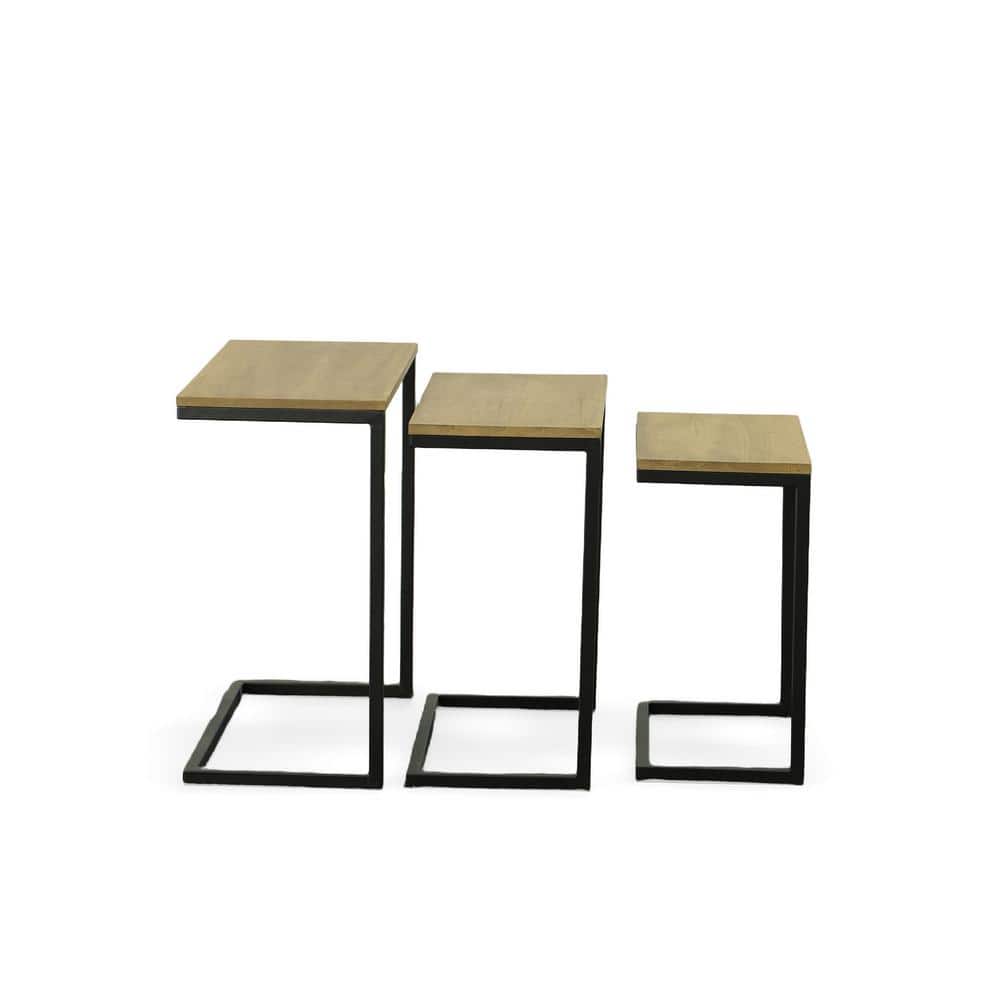 Harvest Oak and Aged Iron Rectangular Nesting Table Set