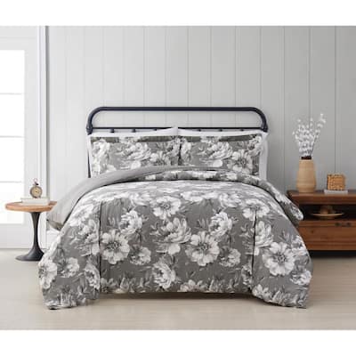 Rochelle 2-Piece Grey Floral Cotton Twin/Twin XL Comforter Set