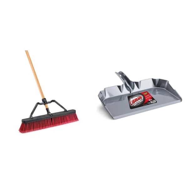 24 in. High Power Push Broom with Handle and Extra Wide 17 in. Industrial Dust Pan
