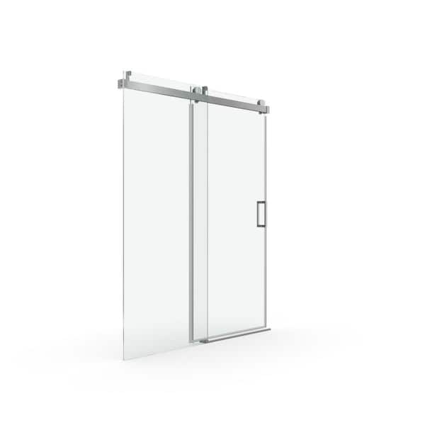 60 in. W x 76 in. H Sliding Frameless Shower Door in Brushed Nickel Finish with Tempered Glass
