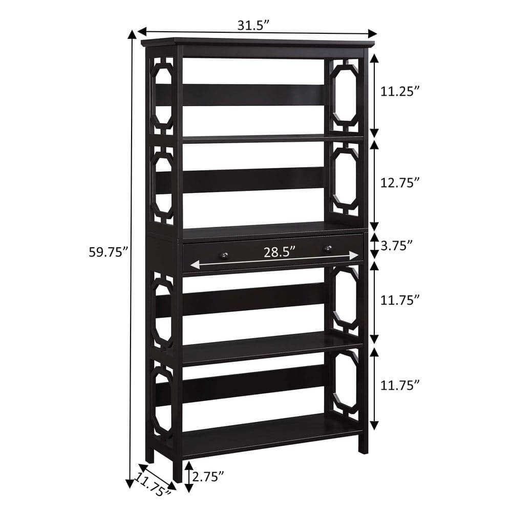 Omega Espresso 5-Tier Bookcase with Concealed Drawer
