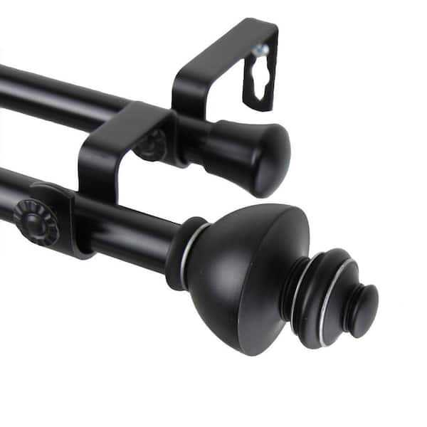 Rod Desyne 28 in. - 48 in. Telescoping Double Curtain Rod in Black with Dynasty Finial