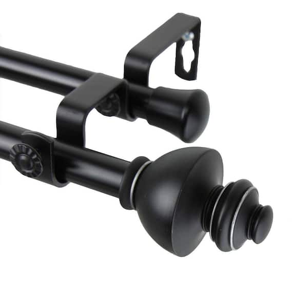 Rod Desyne 66 in. - 120 in. Telescoping Double Curtain Rod in Black with Dynasty Finial
