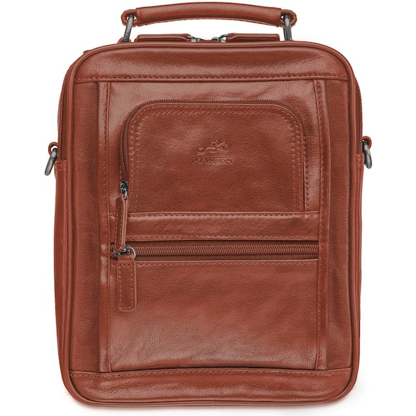 MANCINI Arizona 8.5 in. W x 3.5 in. D x 10 in. H Cognac Leather Double Compartment Crossbody Bag